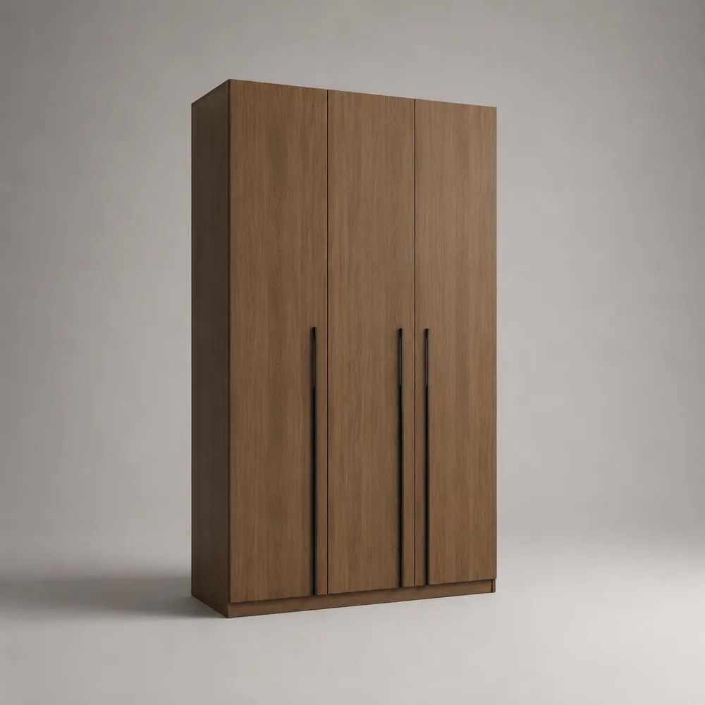 Armadio guardaroba rettangolare a 3 ante in pannello truciolare melaminico, rovere marrone e nero, 120 x 55 x 200 cm