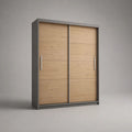 Armadio guardaroba rettangolare a 2 ante scorrevoli in legno e metallo, rovere naturale e grigio antracite, 120 x 60 x 200 cm