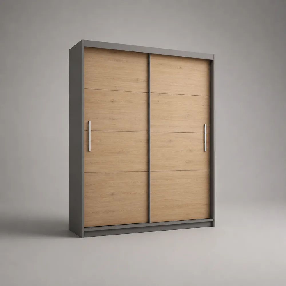 Armadio guardaroba rettangolare a 2 ante scorrevoli in legno e metallo, rovere naturale e grigio antracite, 120 x 60 x 200 cm