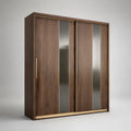 Armadio guardaroba a 3 ante scorrevoli con specchi, in legno marrone noce, 240 x 60 x 220 cm