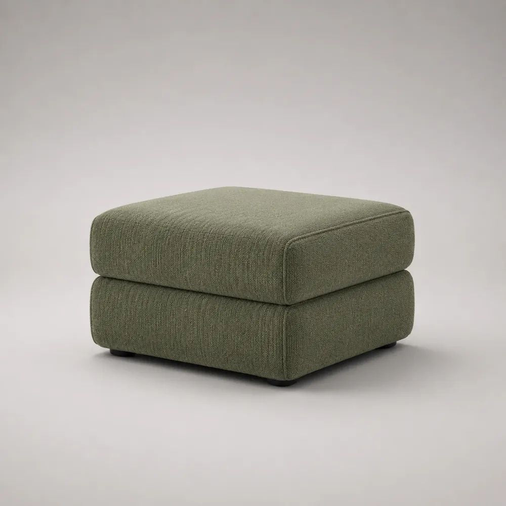 Pouf poggiapiedi quadrato imbottito in poliestere verde oliva, 80 × 80 × 45 cm