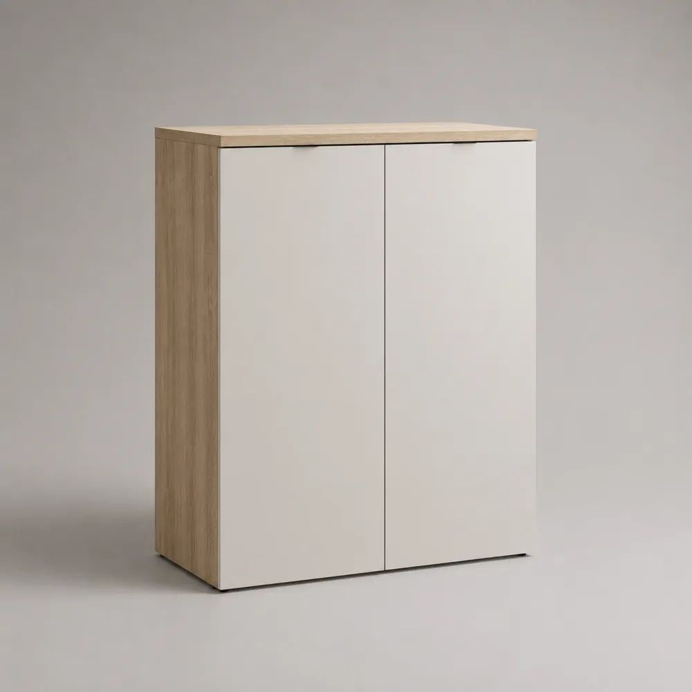 Armadio a 2 ante in truciolare melaminico bianco e rovere naturale, 80 x 40 x 100 cm