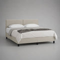 Letto matrimoniale imbottito beige in tessuto, 170 x 212 x 112 cm, rete 160 x 200 cm, testiera con borchie
