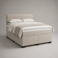 Letto matrimoniale boxspring imbottito in poliestere beige con materasso 160 x 200 cm, dimensioni complessive 170 x 210 x 120 cm