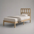 Struttura letto singolo in legno 90 x 200 cm, pino naturale, con testiera e rete a doghe