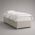 Letto una piazza e mezza rettangolare con materasso in schiuma e base in tessuto beige, 120 x 200 cm