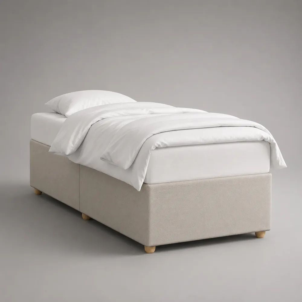 Letto una piazza e mezza rettangolare con materasso in schiuma e base in tessuto beige, 120 x 200 cm