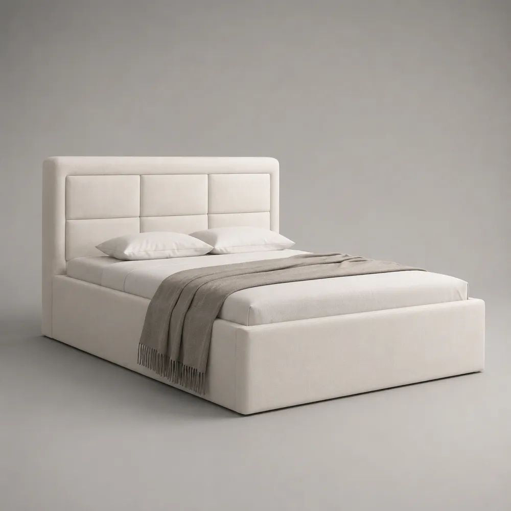 Letto matrimoniale imbottito bianco crema 160 x 200 cm con testiera e rete a doghe