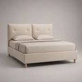 Letto matrimoniale imbottito 160 x 200 cm in poliestere beige con testiera a bottoni, piedini in legno naturale e rete a doghe