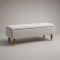 Panca contenitore rettangolare imbottita in tessuto grigio chiaro con gambe in legno, 120 x 42 x 48 cm