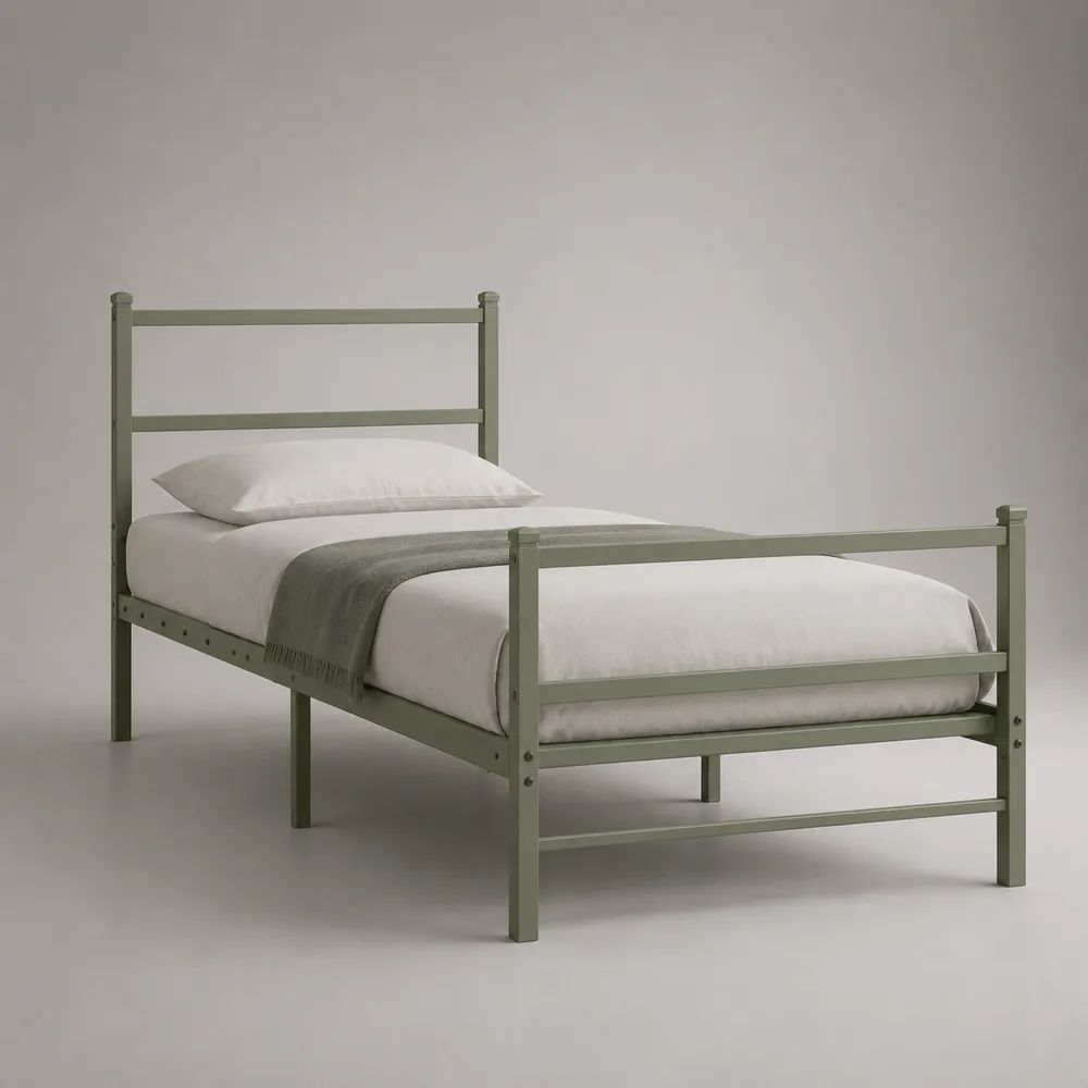 Struttura letto singolo rettangolare in acciaio verde salvia per materasso 90 x 200 cm, dimensioni 96 x 208 x 105 cm