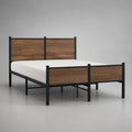 Letto matrimoniale 160 x 200 cm in acciaio e legno, nero e rovere marrone, 167 x 211 x 110 cm