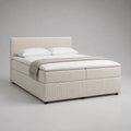 Set letto matrimoniale boxspring imbottito in tessuto beige 160 x 200 cm con testiera, 2 materassi e topper