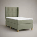 Letto singolo boxspring imbottito in tessuto verde salvia 90 × 200 cm con testiera, materasso e topper