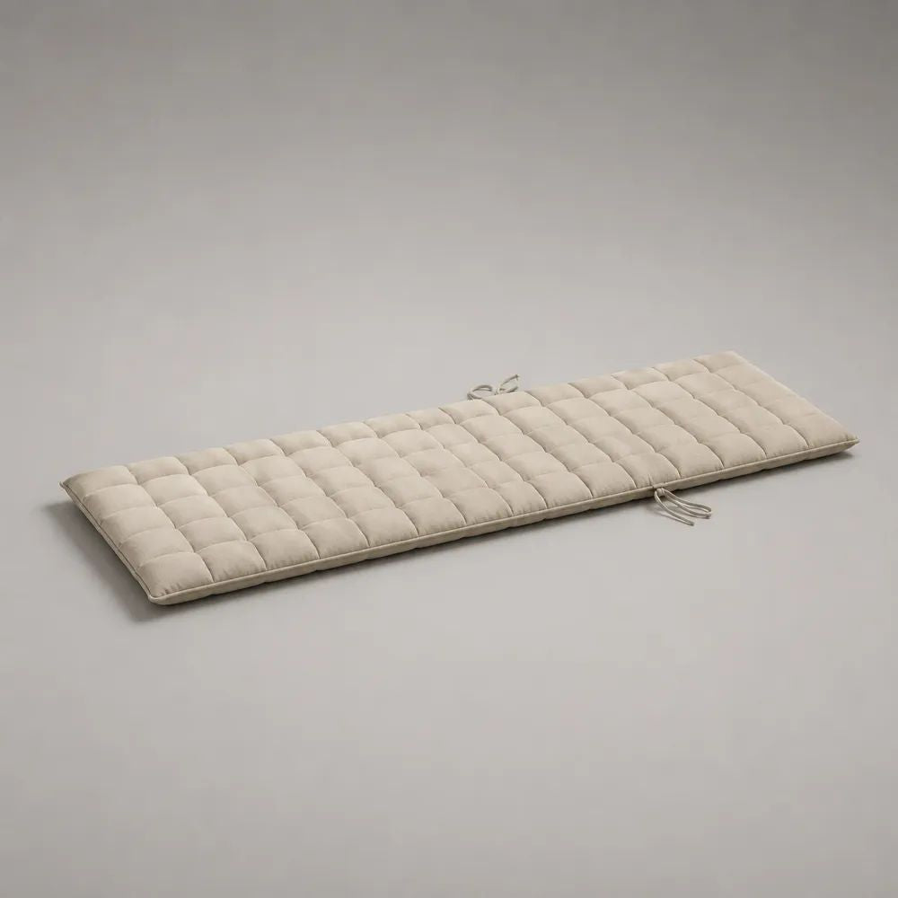 Cuscino rettangolare trapuntato in tessuto per lettino prendisole, beige, 190 x 60 x 5 cm