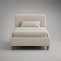 Letto singolo imbottito beige 101 x 214 x 110 cm con testiera e rete a doghe, per materasso 90 x 200 cm