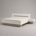 Set letto matrimoniale 160 x 200 cm con materasso e comodino sospeso, MDF bianco opaco e rovere naturale