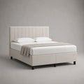 Letto matrimoniale imbottito 160 x 200 cm in poliestere beige chiaro con testiera a pannelli verticali e piedini neri