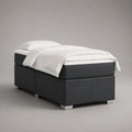 Letto boxspring singolo rettangolare in pelle sintetica nera con materasso 90 x 200 cm, dimensioni 95 x 205 x 60 cm