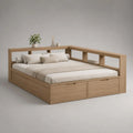 Letto matrimoniale in rovere massello con rete a doghe e 2 cassetti, rovere naturale, per materasso 160 × 200 cm, 178 × 218 × 105 cm