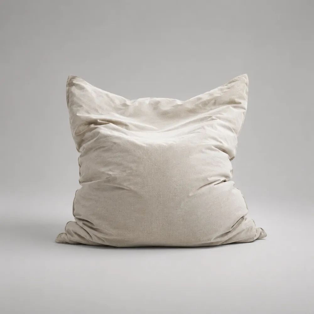 Pouf sacco quadrato modellabile in tessuto con imbottitura in sfere EPS, avorio, 90 x 90 x 75 cm