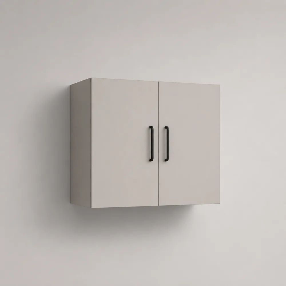 Armadietto pensile rettangolare in legno bianco con 2 ante e maniglie nere, 80 × 35 × 60 cm