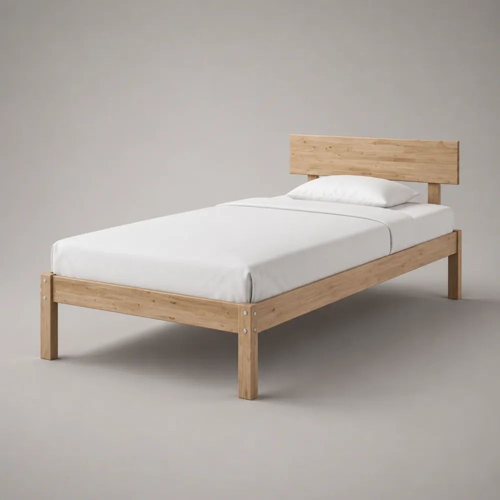 Letto singolo rettangolare in legno naturale 90 x 200 cm con testiera
