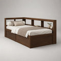 Letto singolo in legno marrone scuro con 2 cassetti e ripiani integrati, per materasso 90 x 200 cm, 218 x 108 x 92 cm