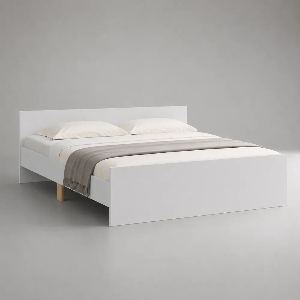 Struttura letto matrimoniale 160 × 200 cm in pannello truciolare laminato bianco con testiera e pediera