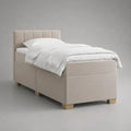 Letto singolo imbottito in tessuto beige con testiera a pannelli, 100 x 210 x 110 cm, per materasso 90 x 200 cm